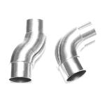 90° Steckbogen aus Edelstahl, geschliffen K240, mit senkrechtem Abgang für Rohr Ø 42,4 x 2,0 mm